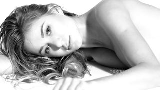 Stunning blonde Darina is showing her gorgeous boobs and shaved pussy  in black and white film