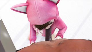 Kat is holding her legs lifted high while a horny, black guy is fucking her brains out