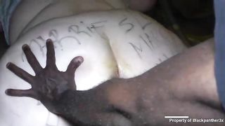 Horny, black dude is fucking a chubby, white blonde in the ass, just for fun