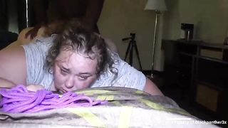 Horny, black dude is fucking a chubby, white blonde in the ass, just for fun